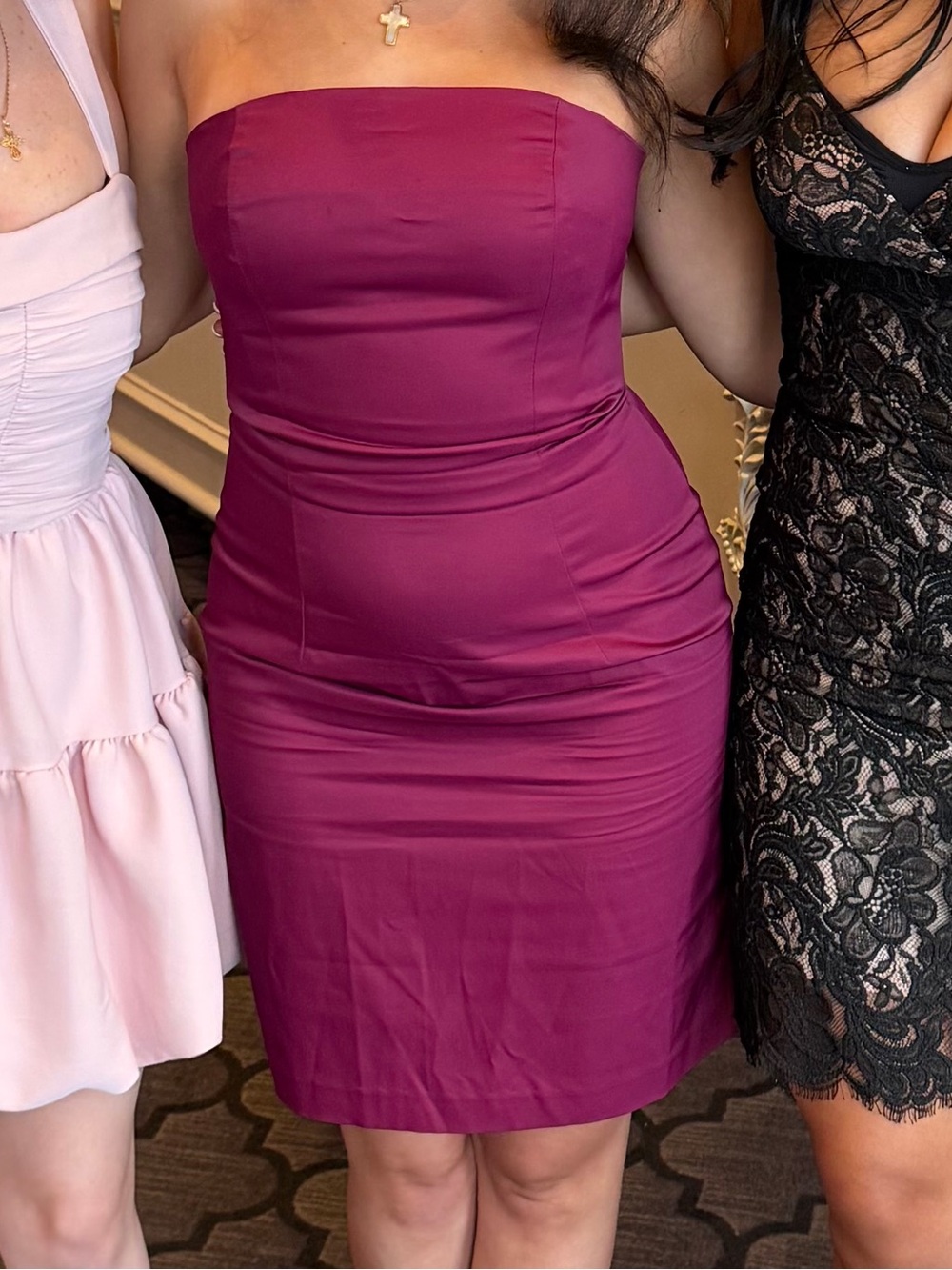 vintage satin express midi Strapless Plum Cocktail Dress - Elegant Party dress